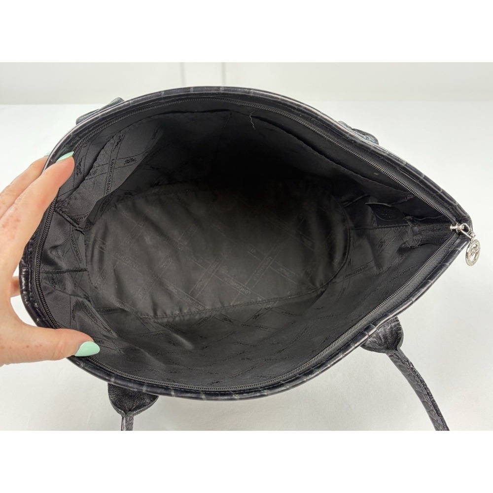 Longchamp Black Croc-Embossed Leather Shoulder Bag - Picture 7 of 14